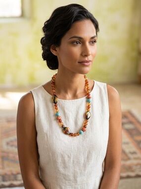 Boho Chunky Beaded Statement Necklace
Multicolor Earthy Tones 22"